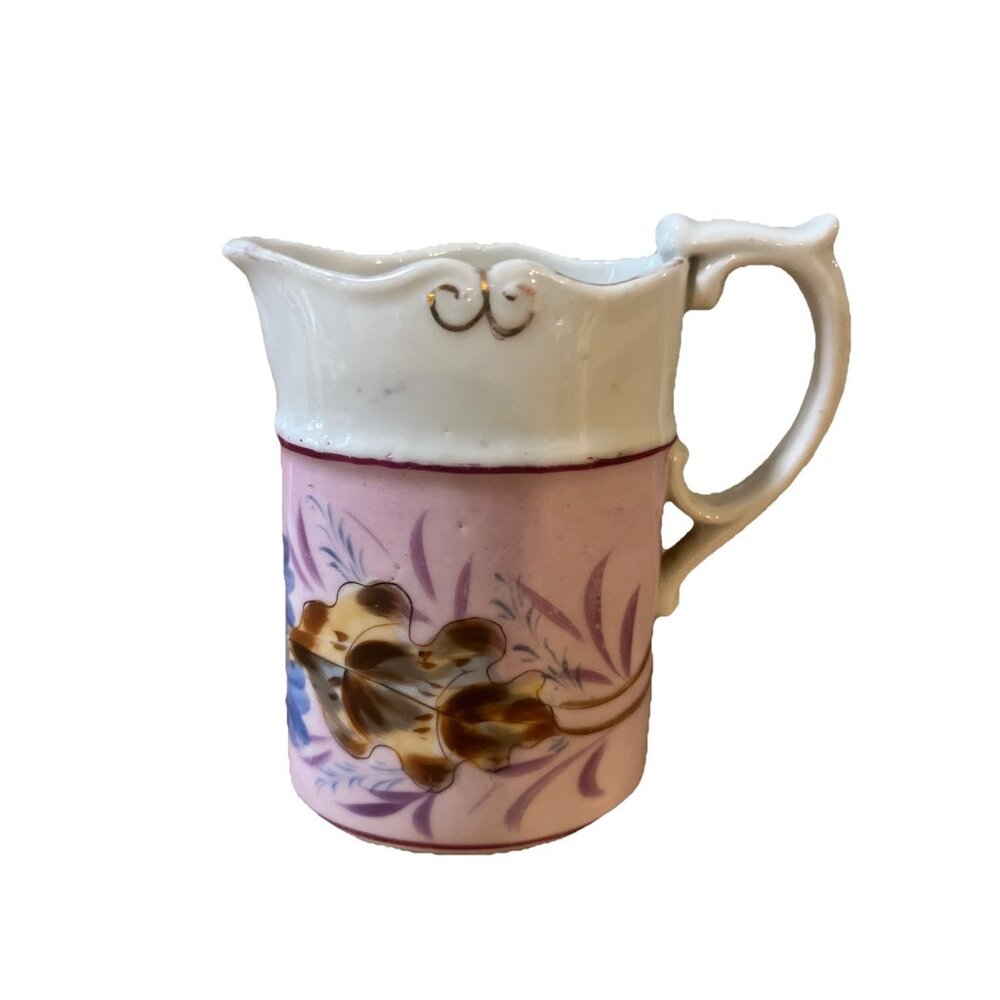 Vintage Handpainted Porcelain Creamer 4.75” Floral Gold Trim Ornate Unique